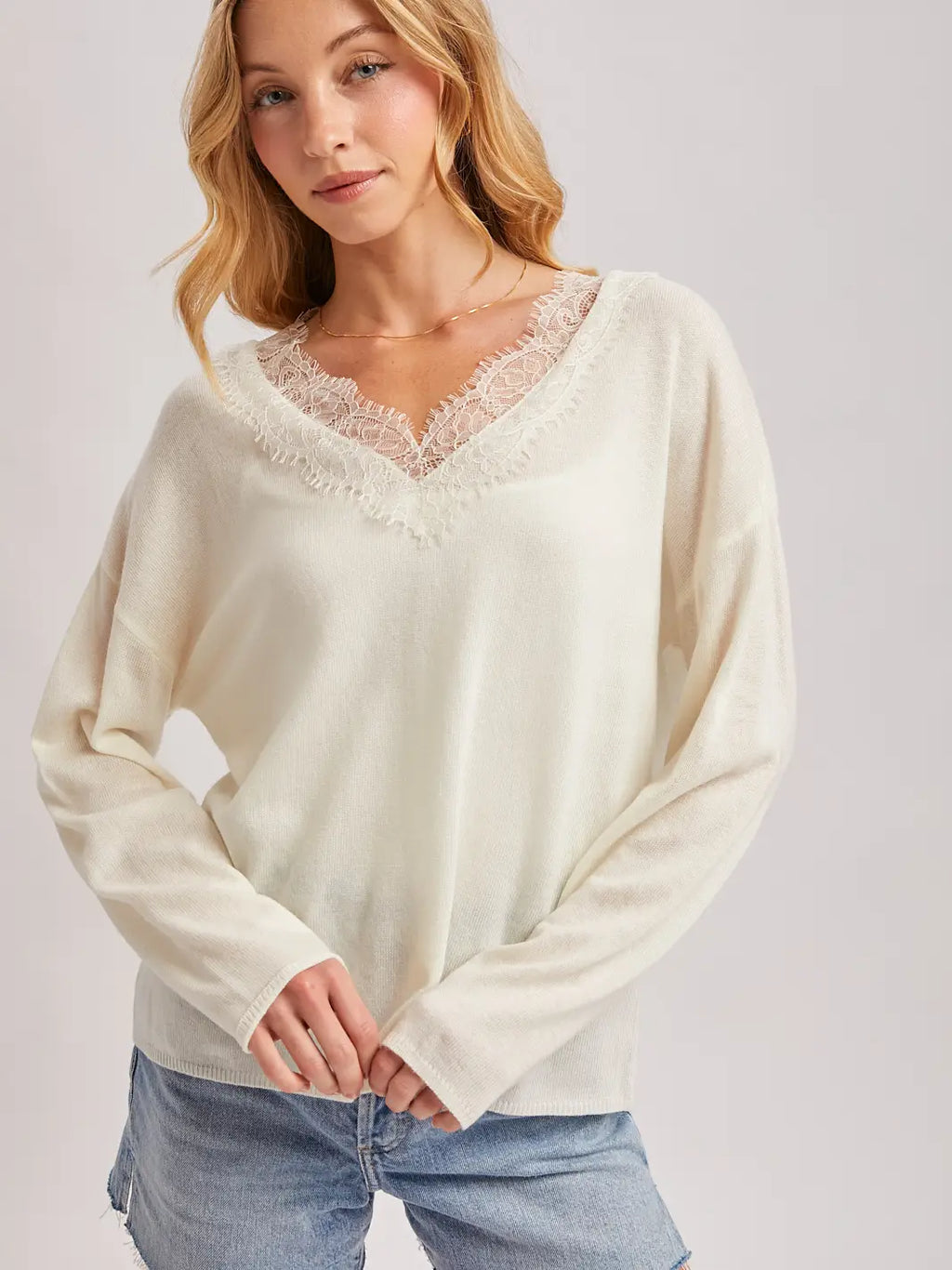 Lace Trimmed V-Neck