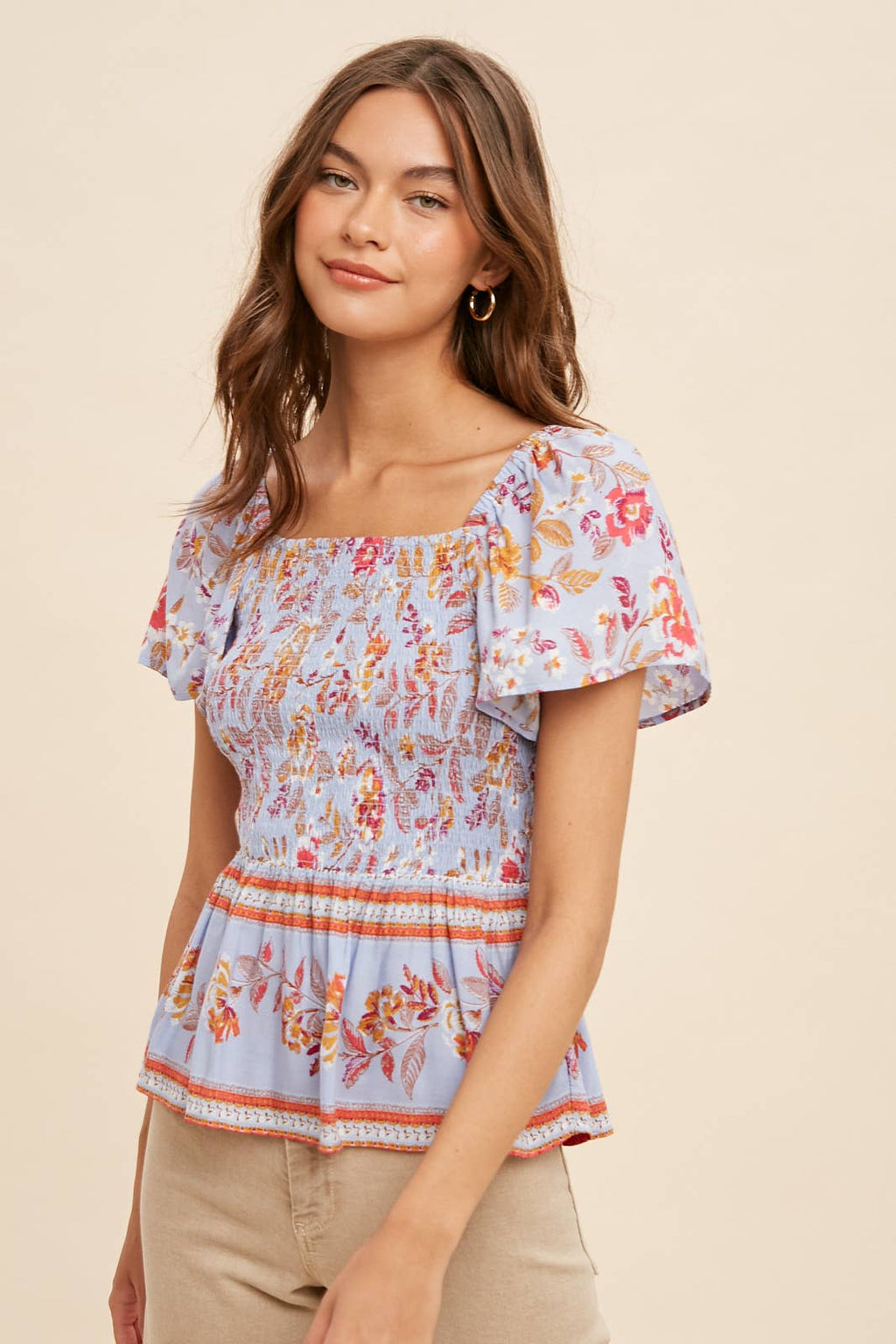 Periwinkle Print Peasant Top