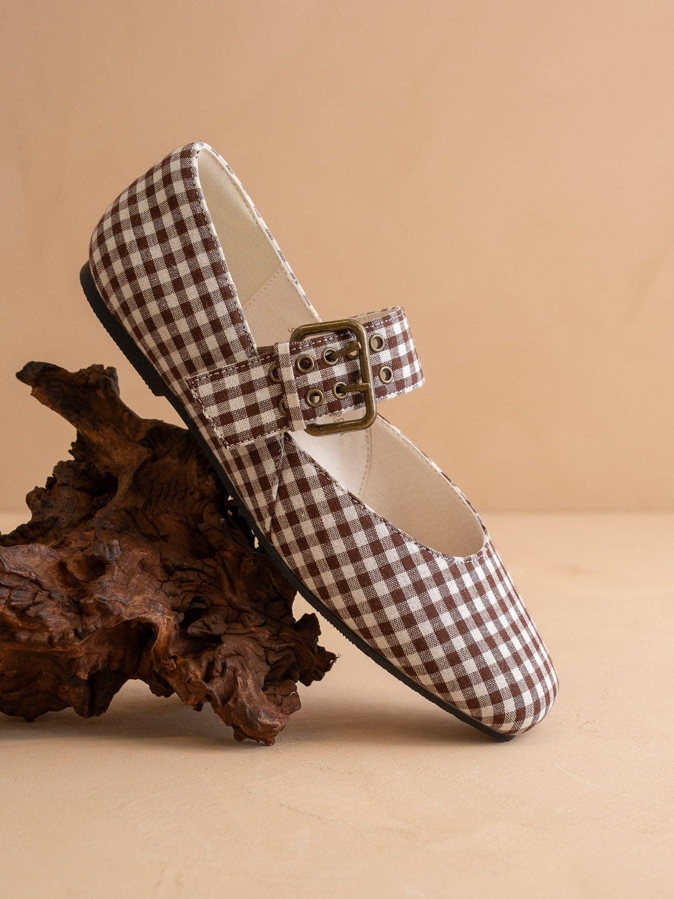 Coffee Gingham Ballet Flat