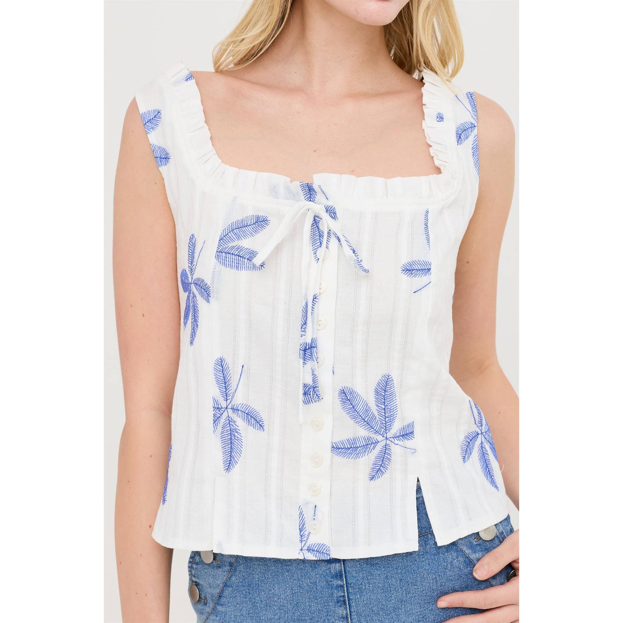 Sleeveless Square Neck Ruffle Top
