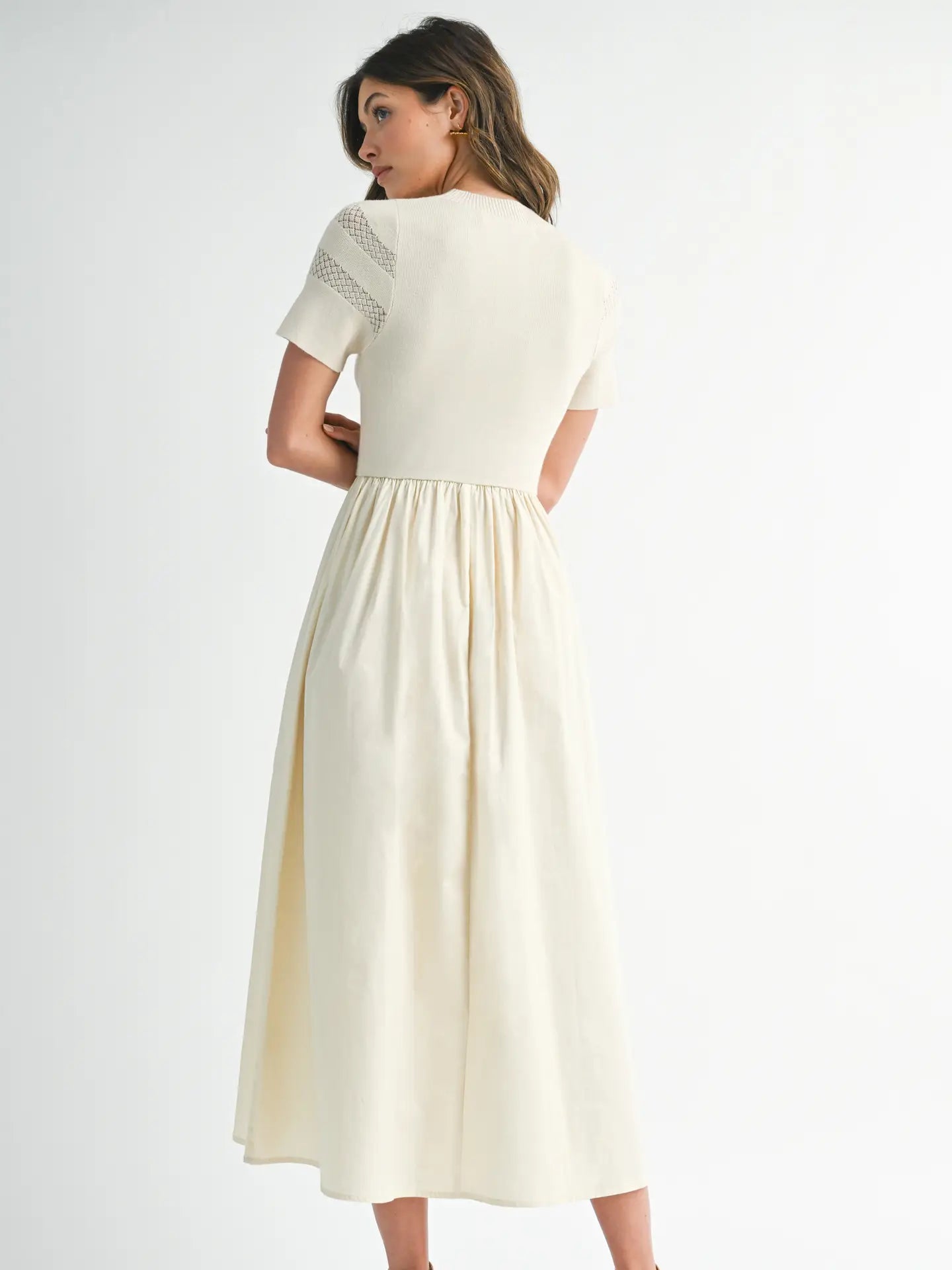 Knit and Woven Contrast Midi Dress