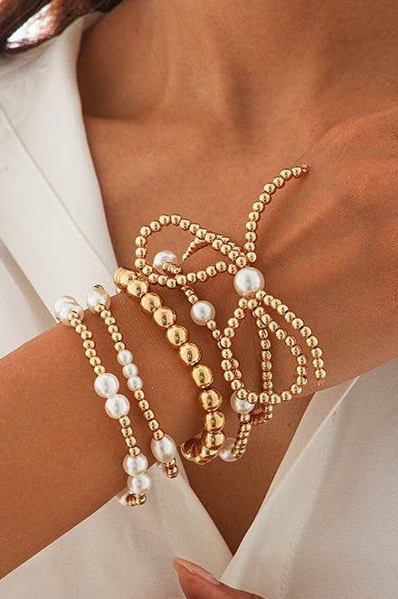 MULTI LAYER BEAD PEARL BOW BRACELET