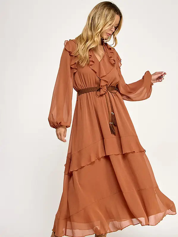 Boho Chic Flowy Ruffled Maxi Dress