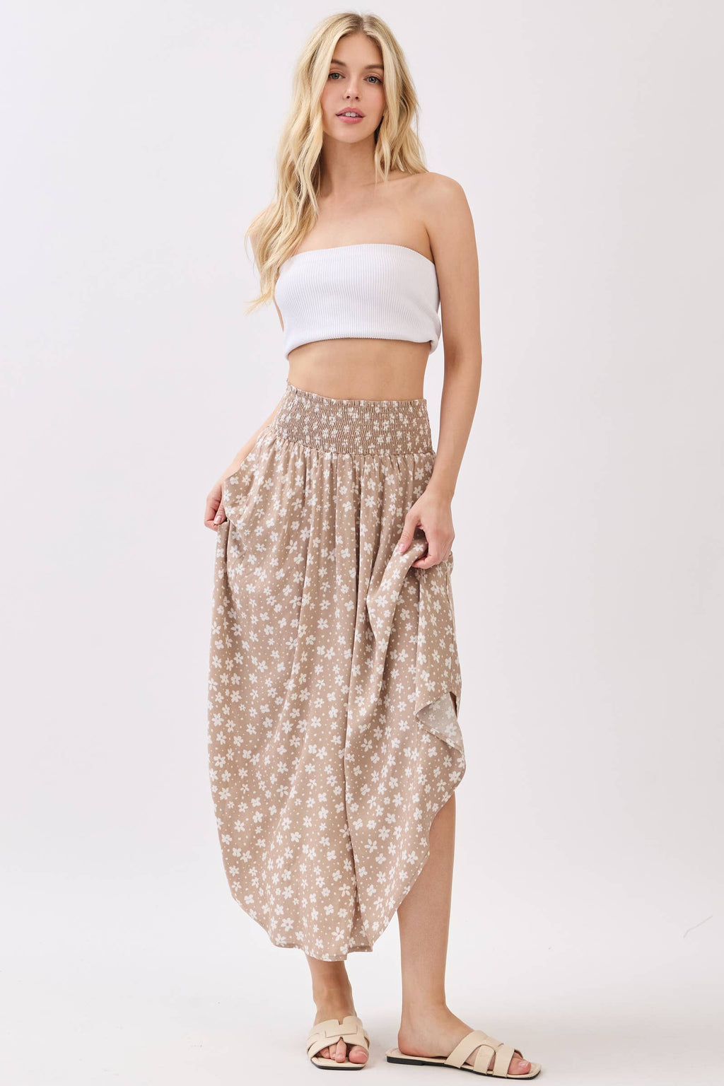 Floral Midi Skirt-Taupe