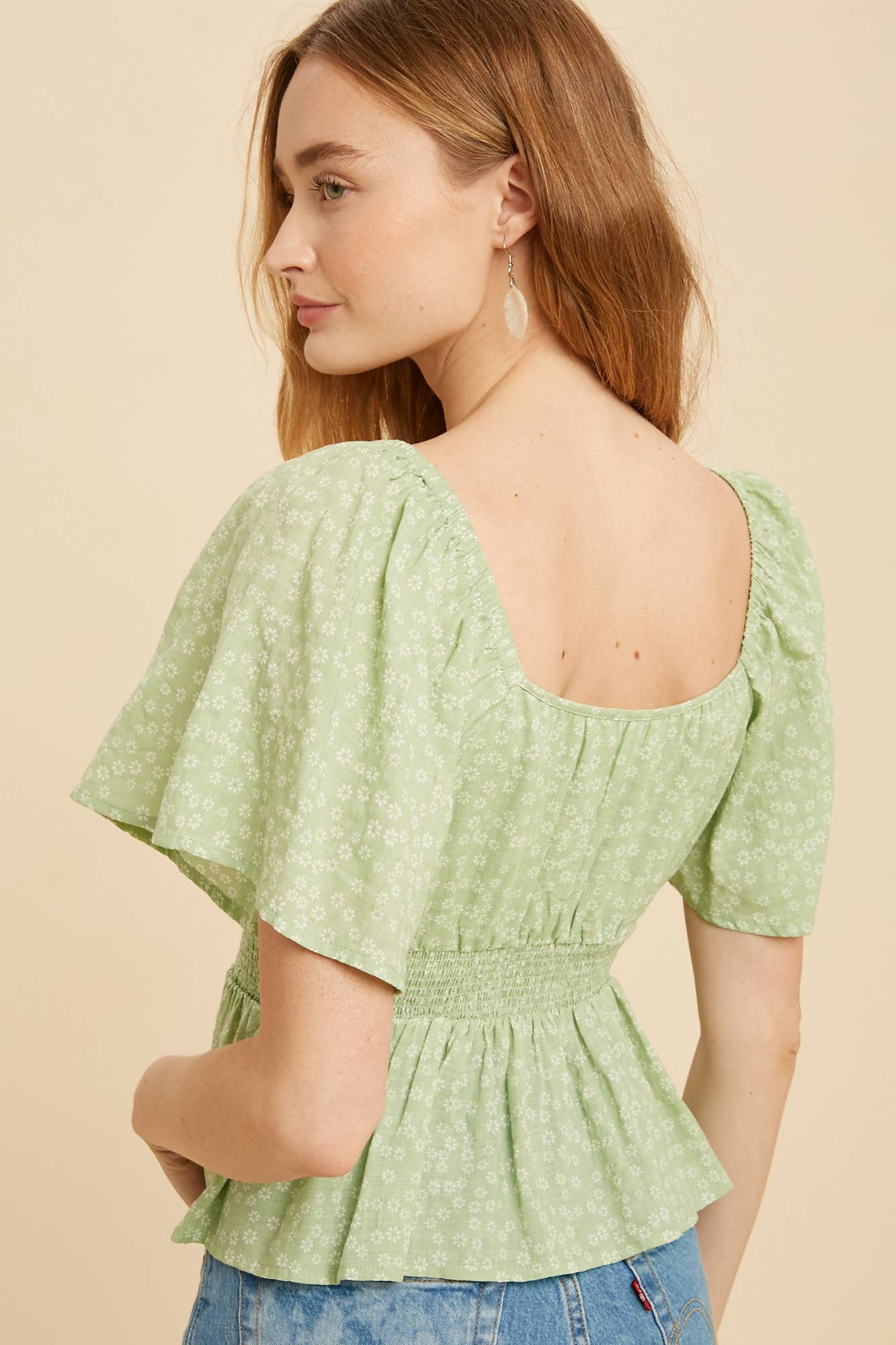Green Tea Smocked Blouse