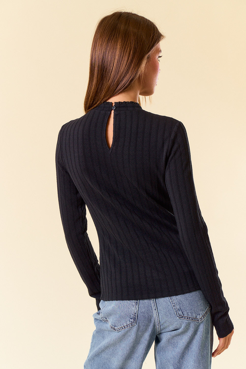 Lace Ruffled Mock Neck