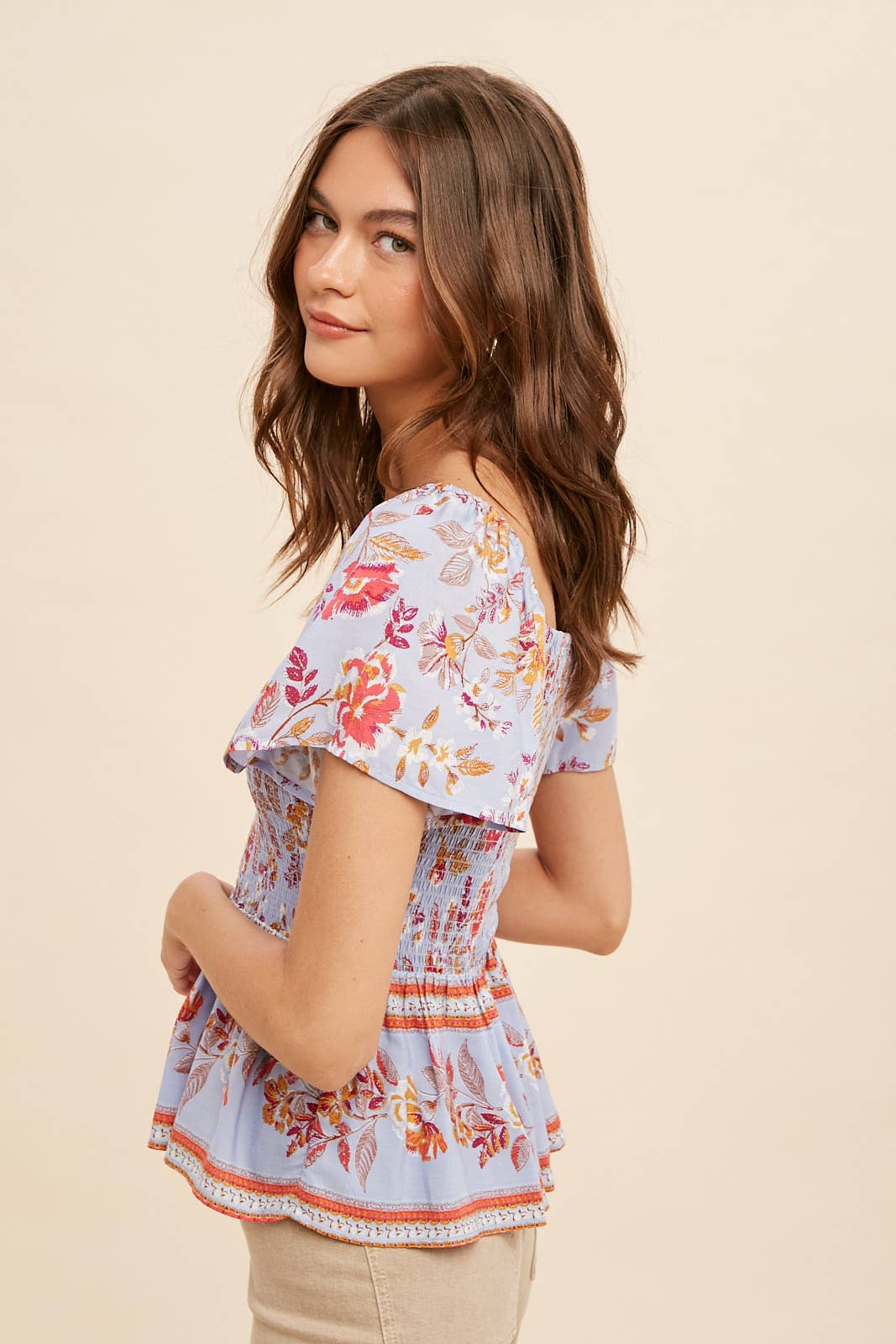 Periwinkle Print Peasant Top