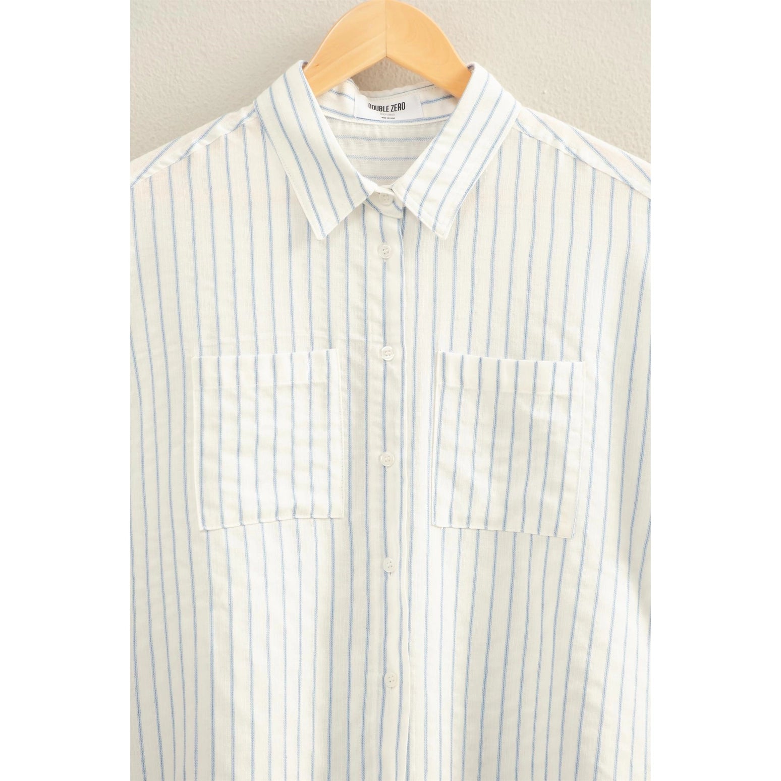 Striped Blue Button-Up Dolman Sleeve Shirt