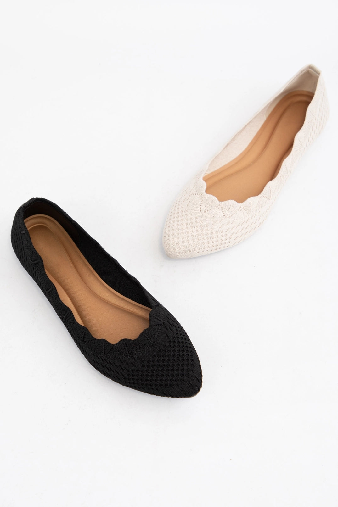 Kosta Scallop Edge Crochet Knitted Fabric Flats Black