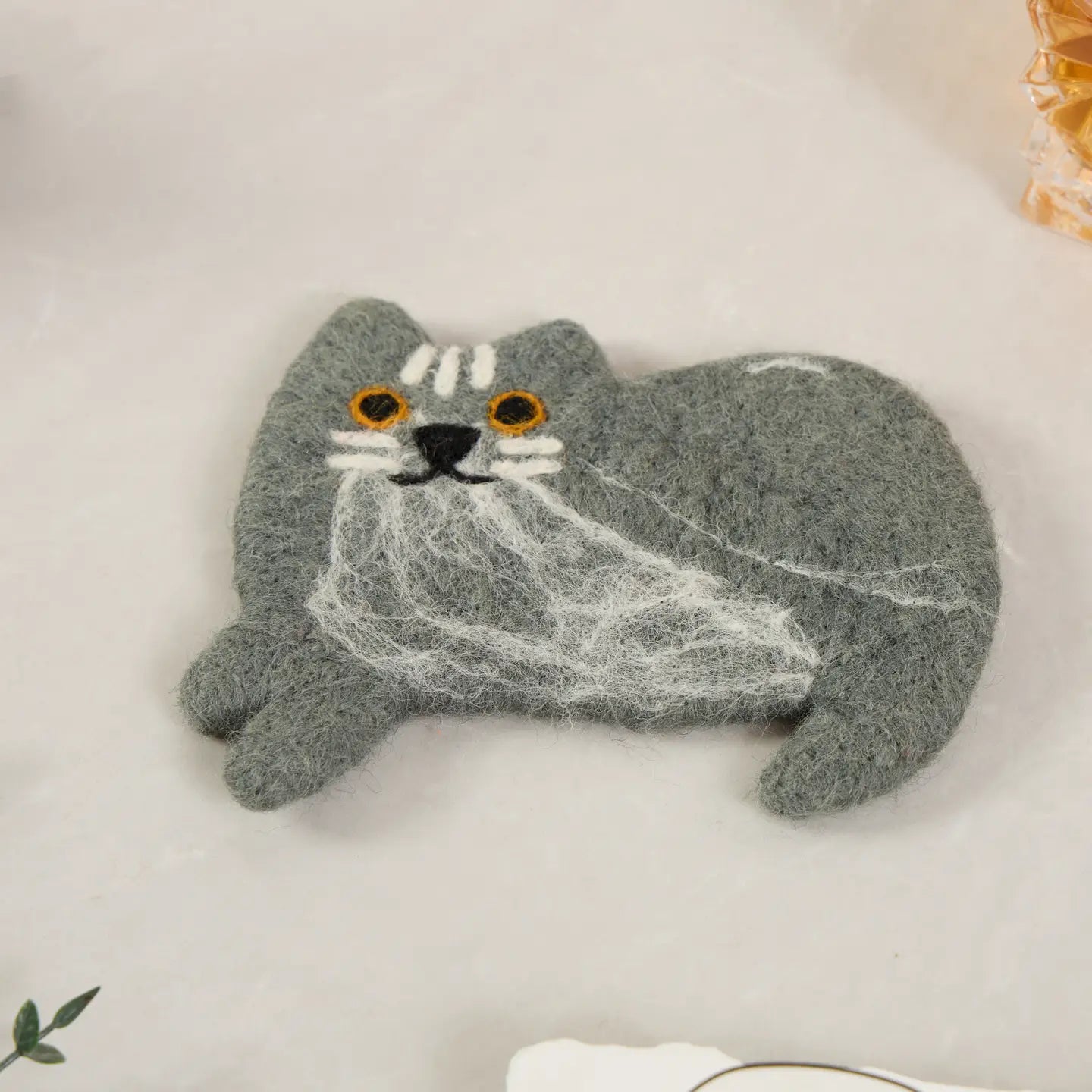 Handmade Felt Coffee Cup Mug Table Coasters - Scaredy Cats- Grey