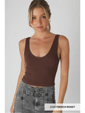 Ribbed Knit Crop Top – Convertible Neckline-French Roast