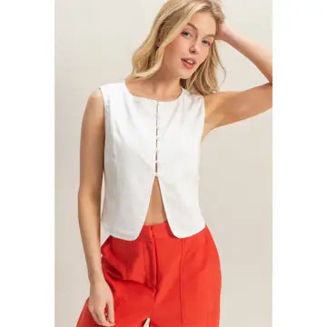 White Sleeveless Button Vest