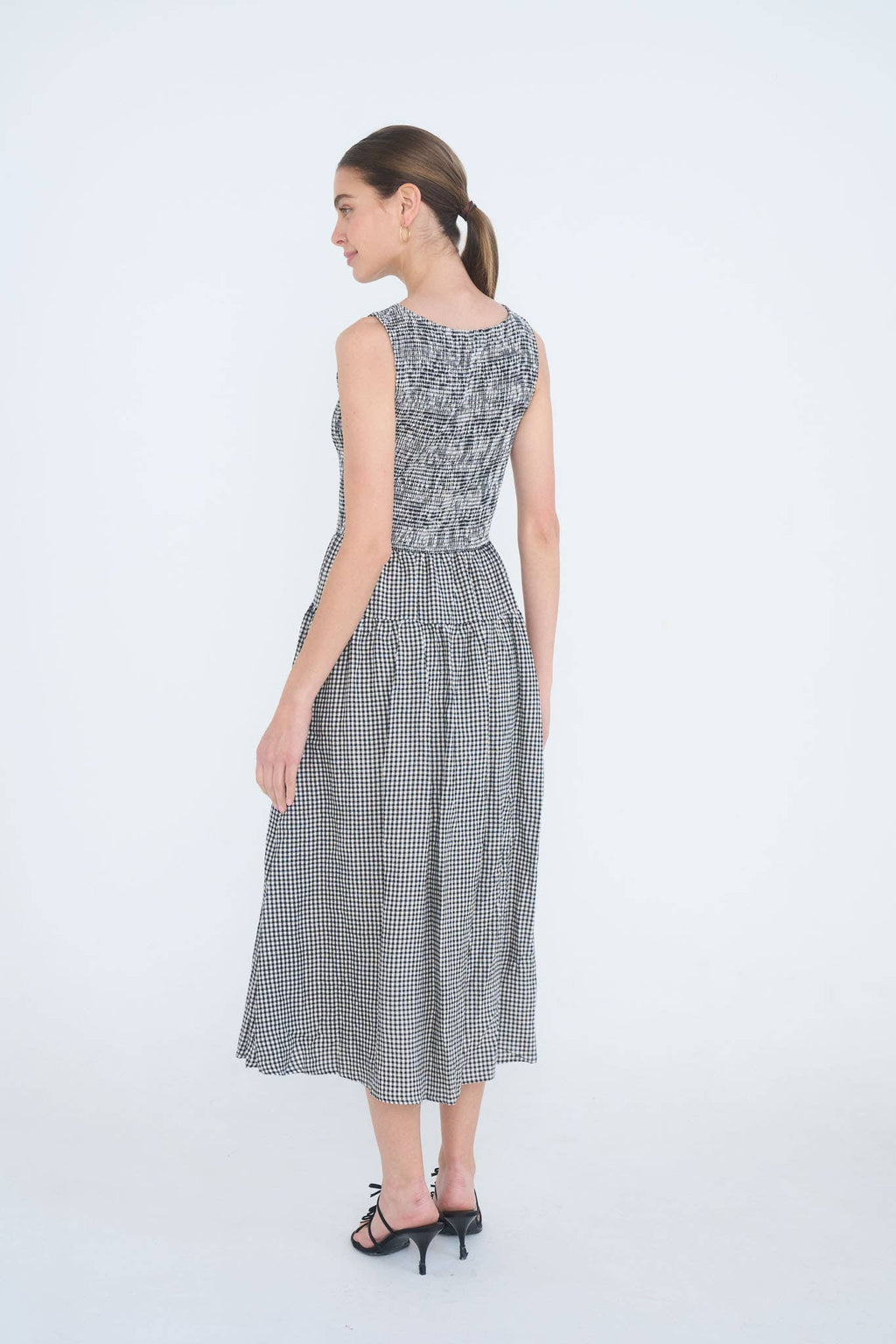 Smocked Gingham Midi Dress