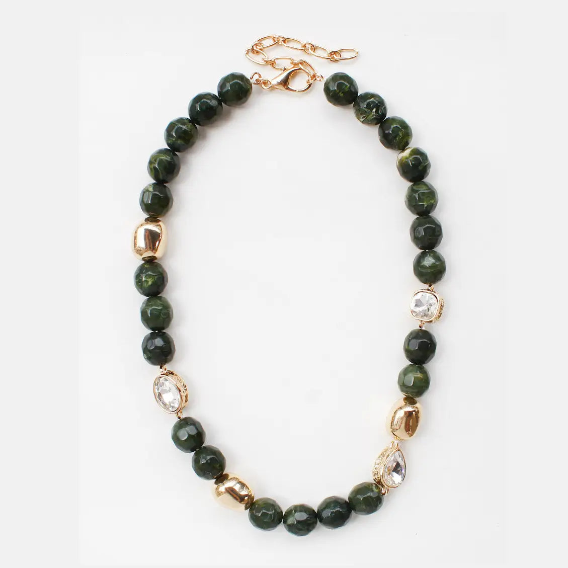Green, Cream, and Gold Natural Stone 8mm Beaded 16"-18" Necklace