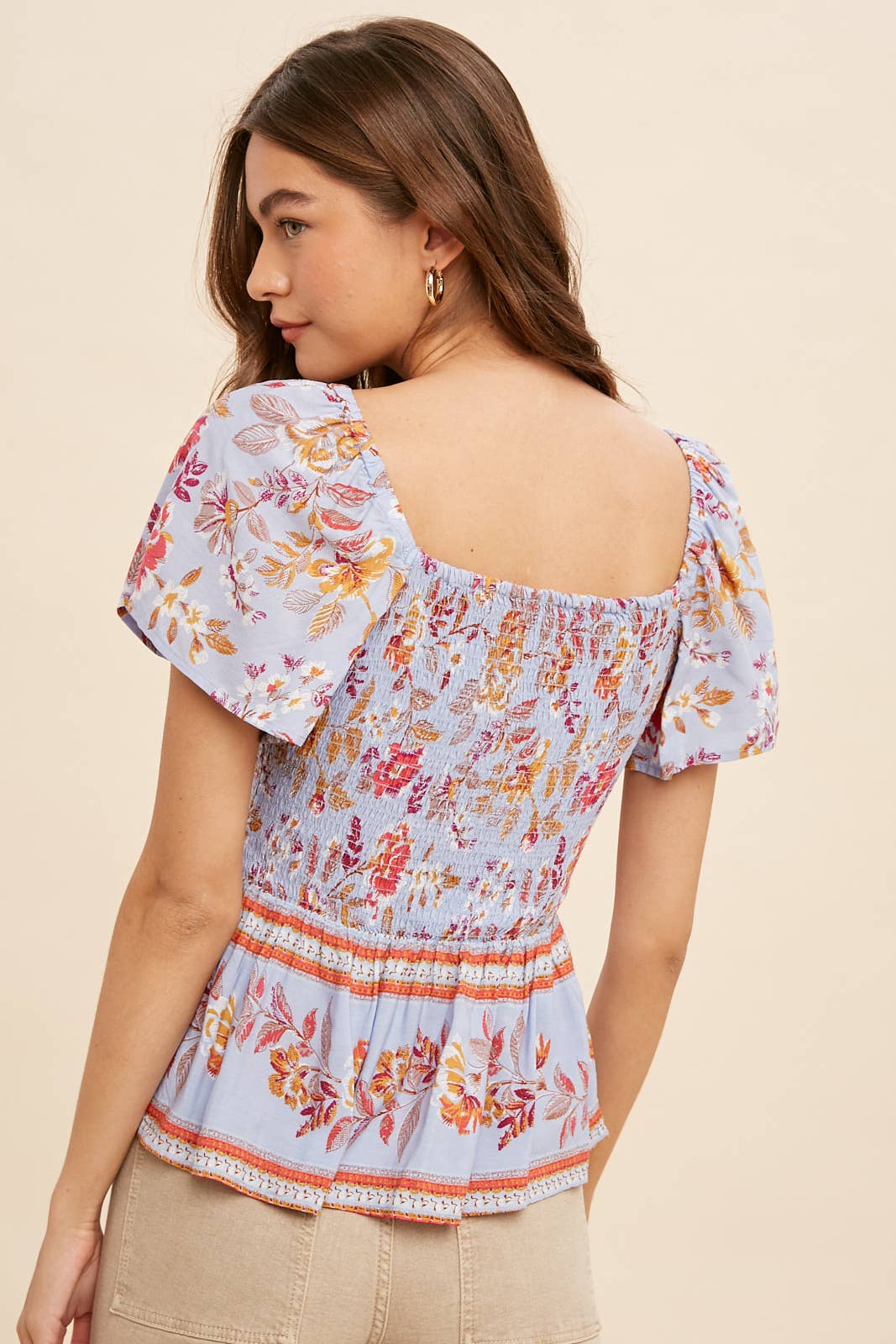 Periwinkle Print Peasant Top