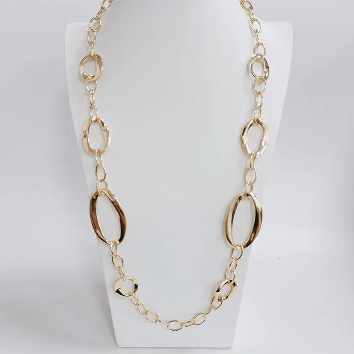 Gold Geometric Open Circle 32" Necklace
