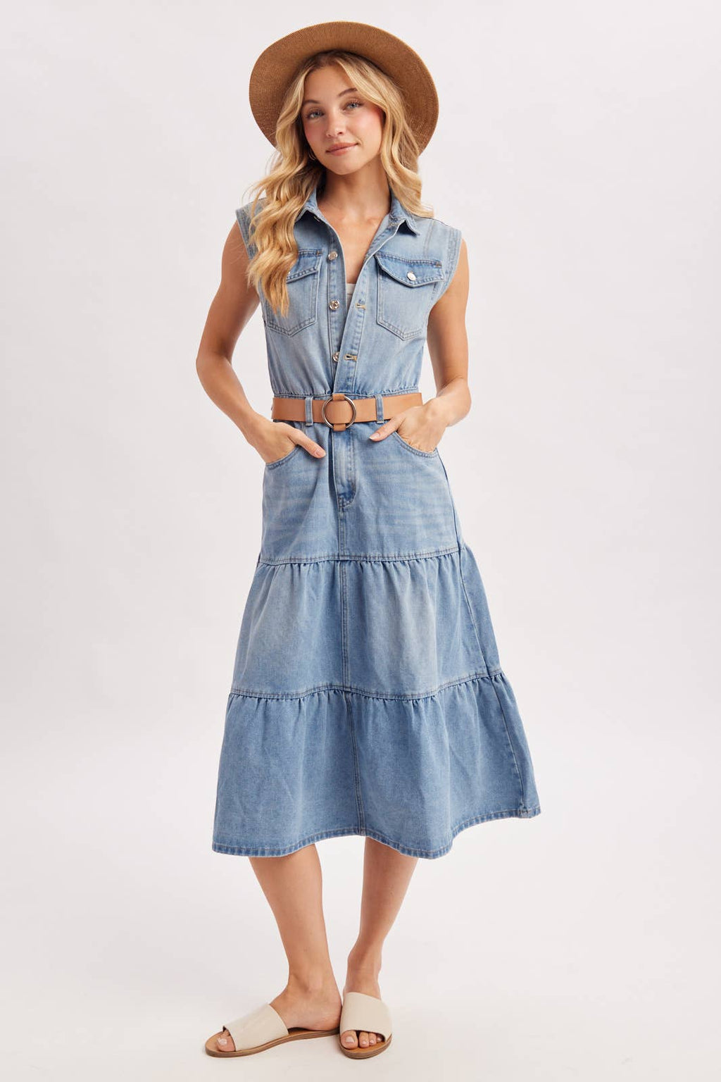 Denim Sleeveless Midi Dress