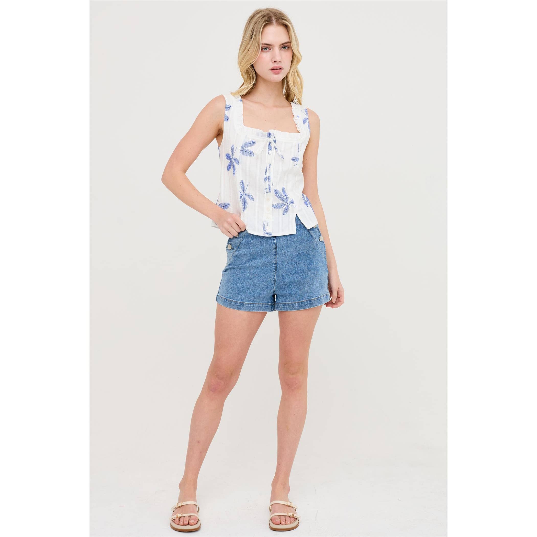 Sleeveless Square Neck Ruffle Top