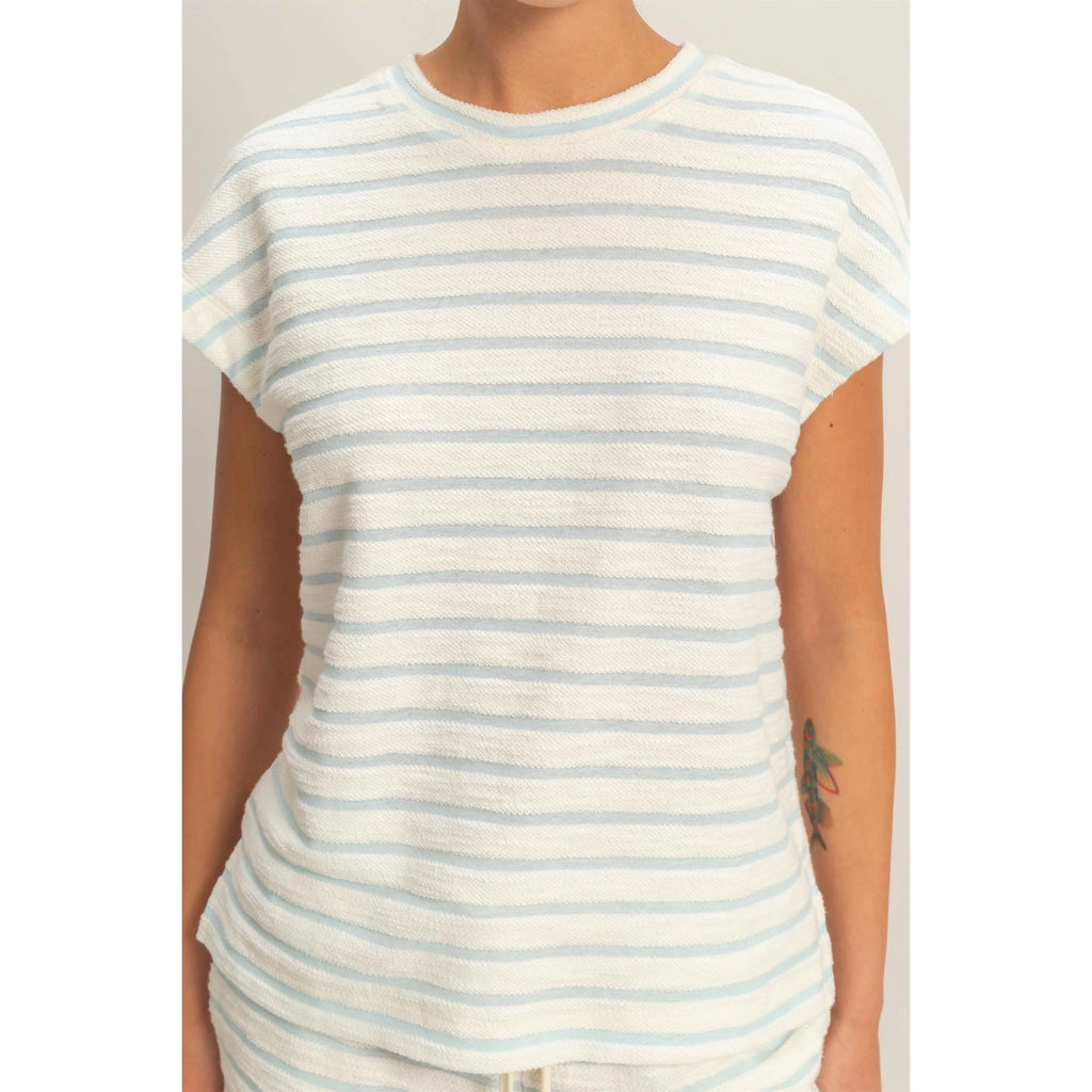 Baby Blue Striped Round Neck