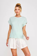 Fine gauge scallop pattern relaxed knit top