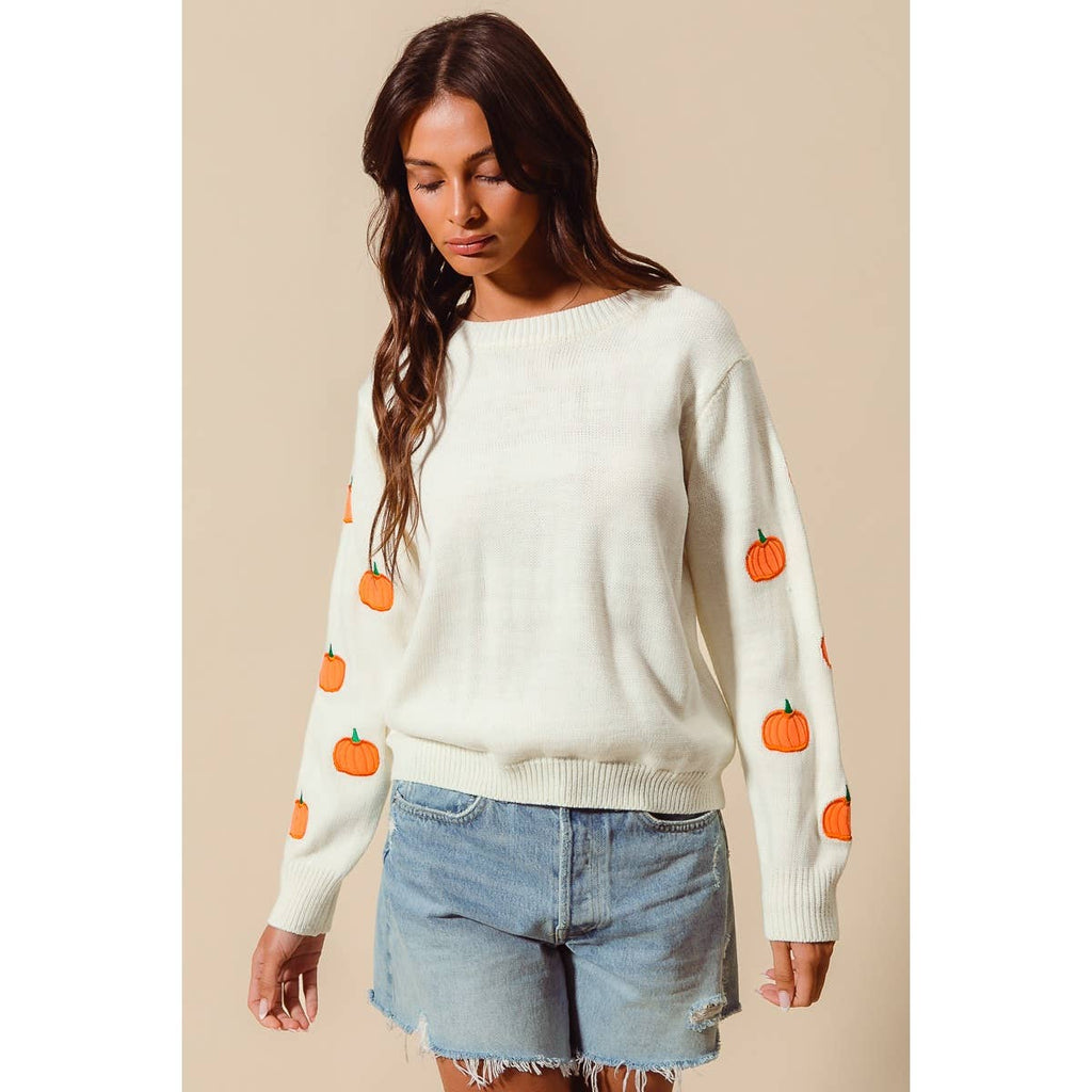 Pumpkin Embroidered Sweater