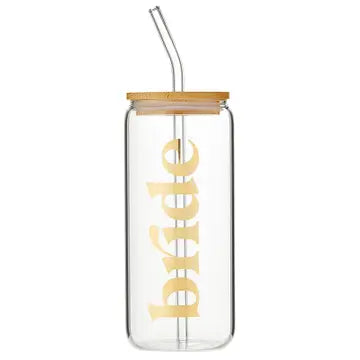 Gold Foil Iced Coffee Glass Tumbler – 20 oz with Bamboo Lid & Glass Straw