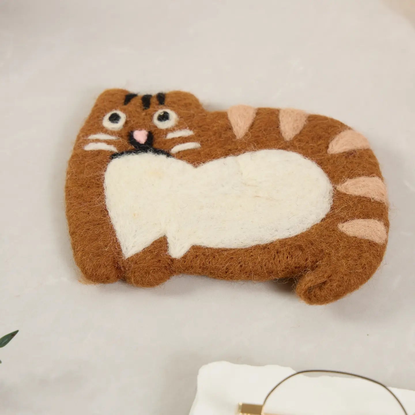 Handmade Felt Coffee Cup Mug Table Coasters - Scaredy Cats-Brown