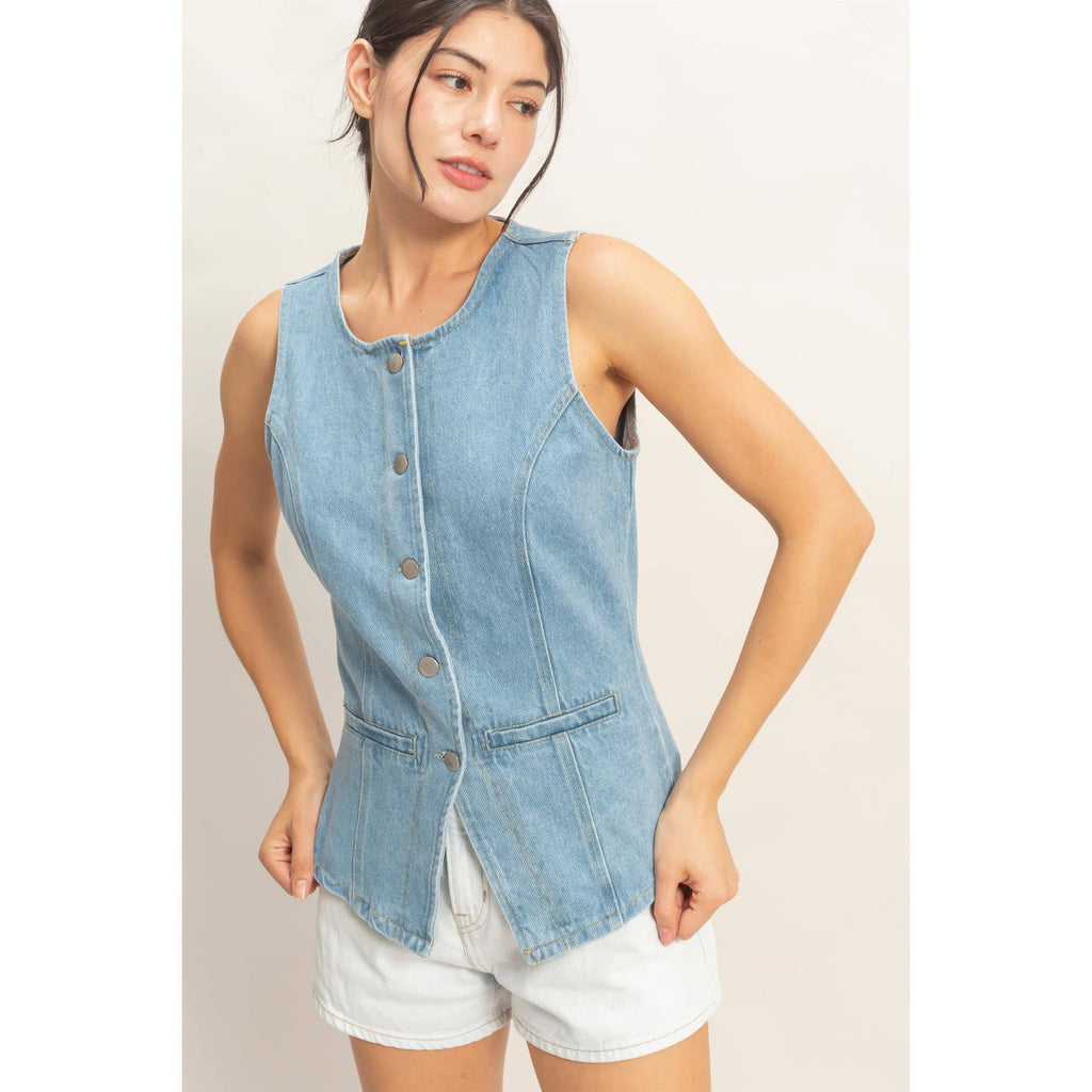 Button-Front Denim Vest