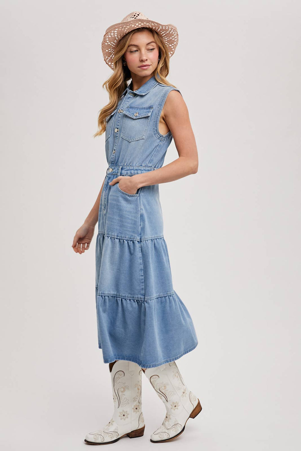 Denim Sleeveless Midi Dress