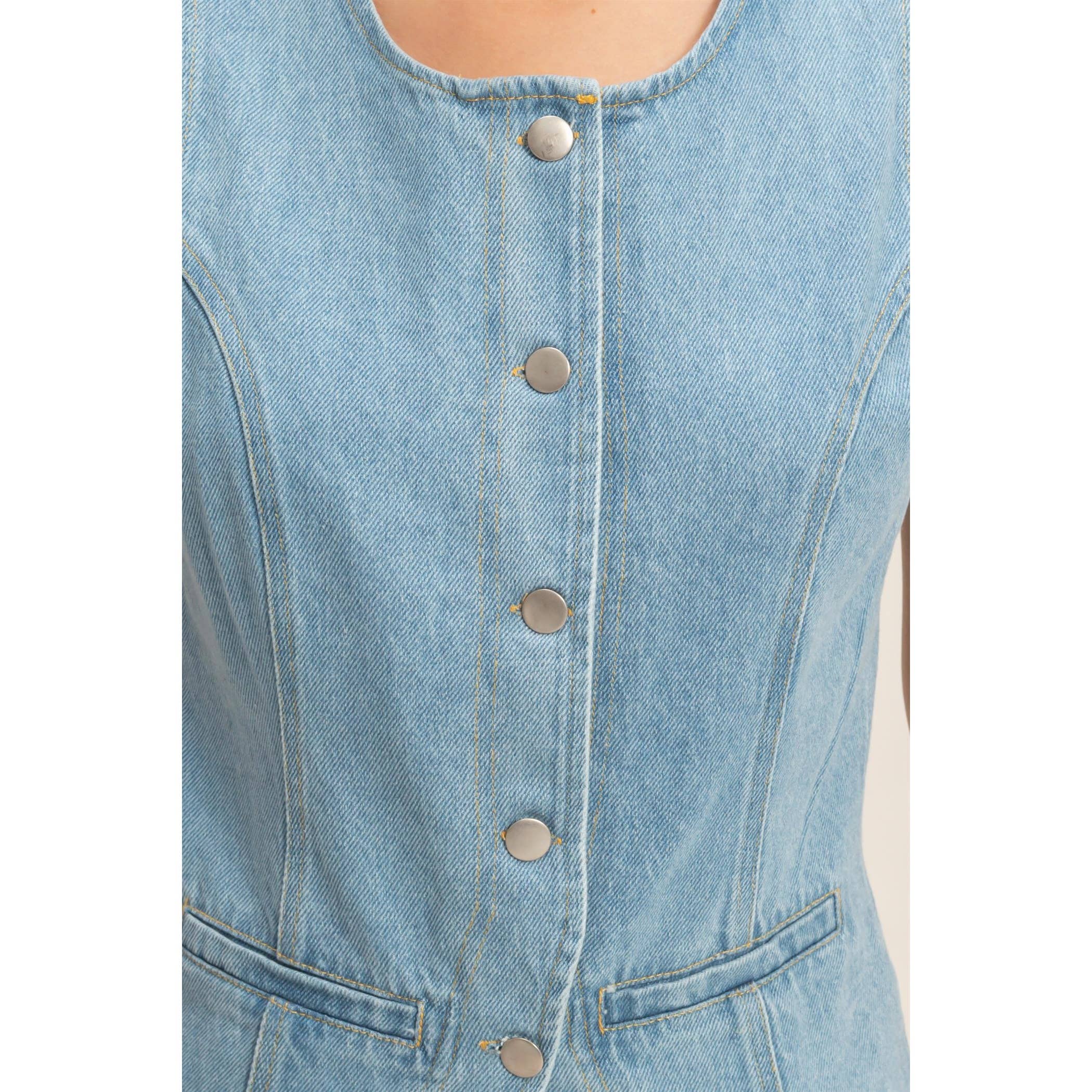 Button-Front Denim Vest