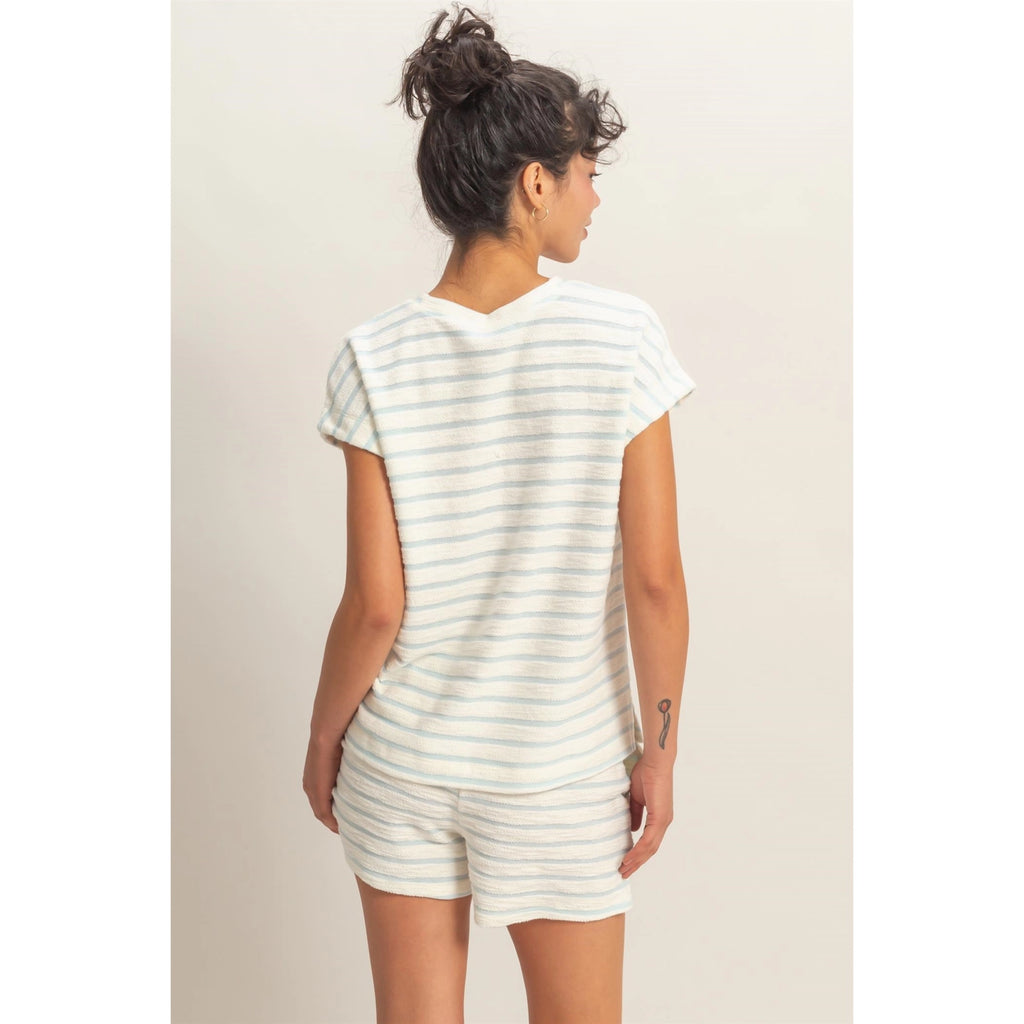 Baby Blue Striped Round Neck