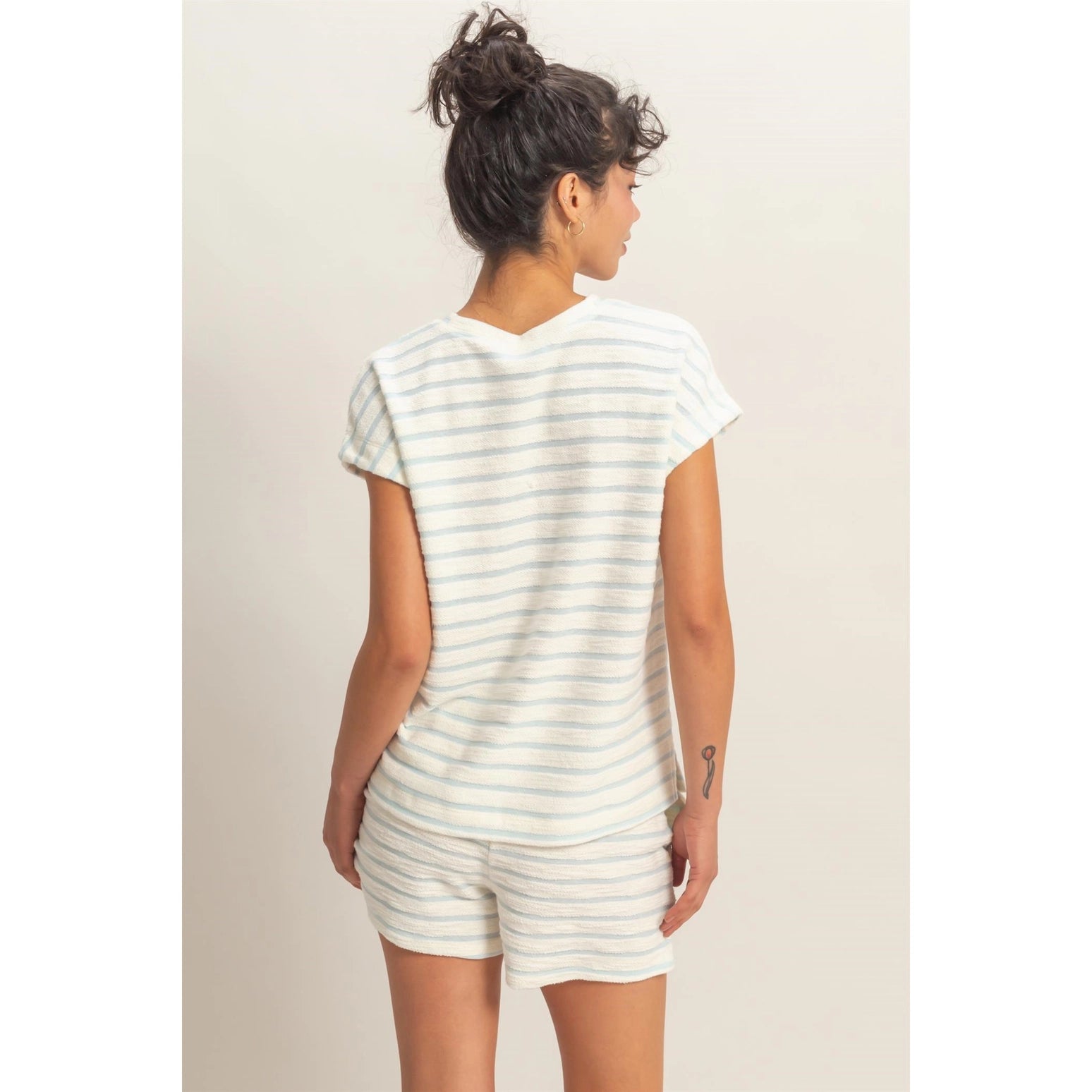 Baby Blue Striped Round Neck