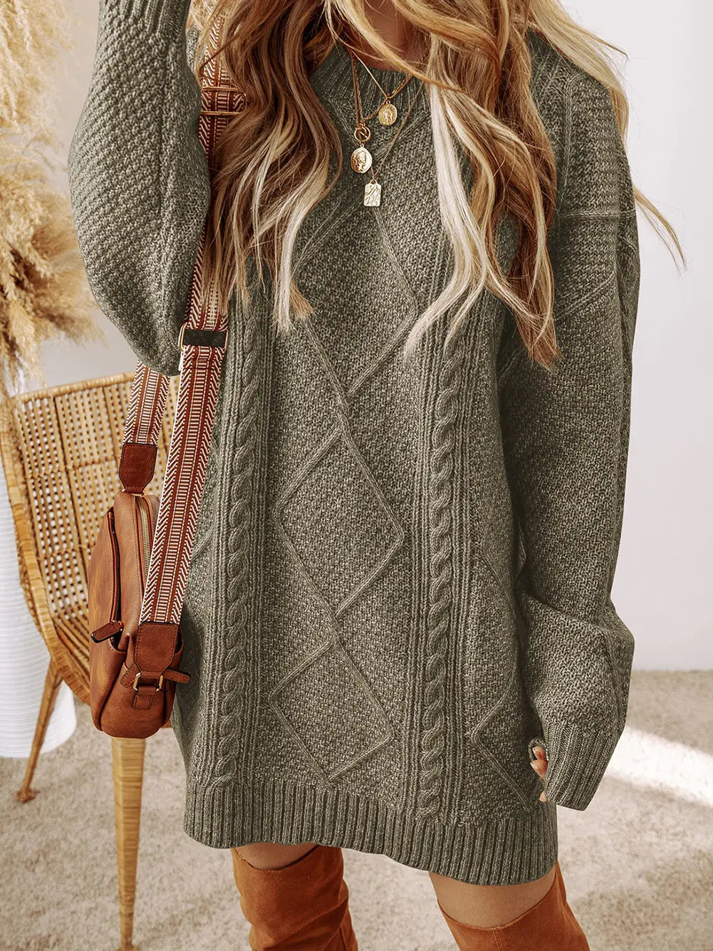 Mist Green-Drop Shoulder Sweater Dress
