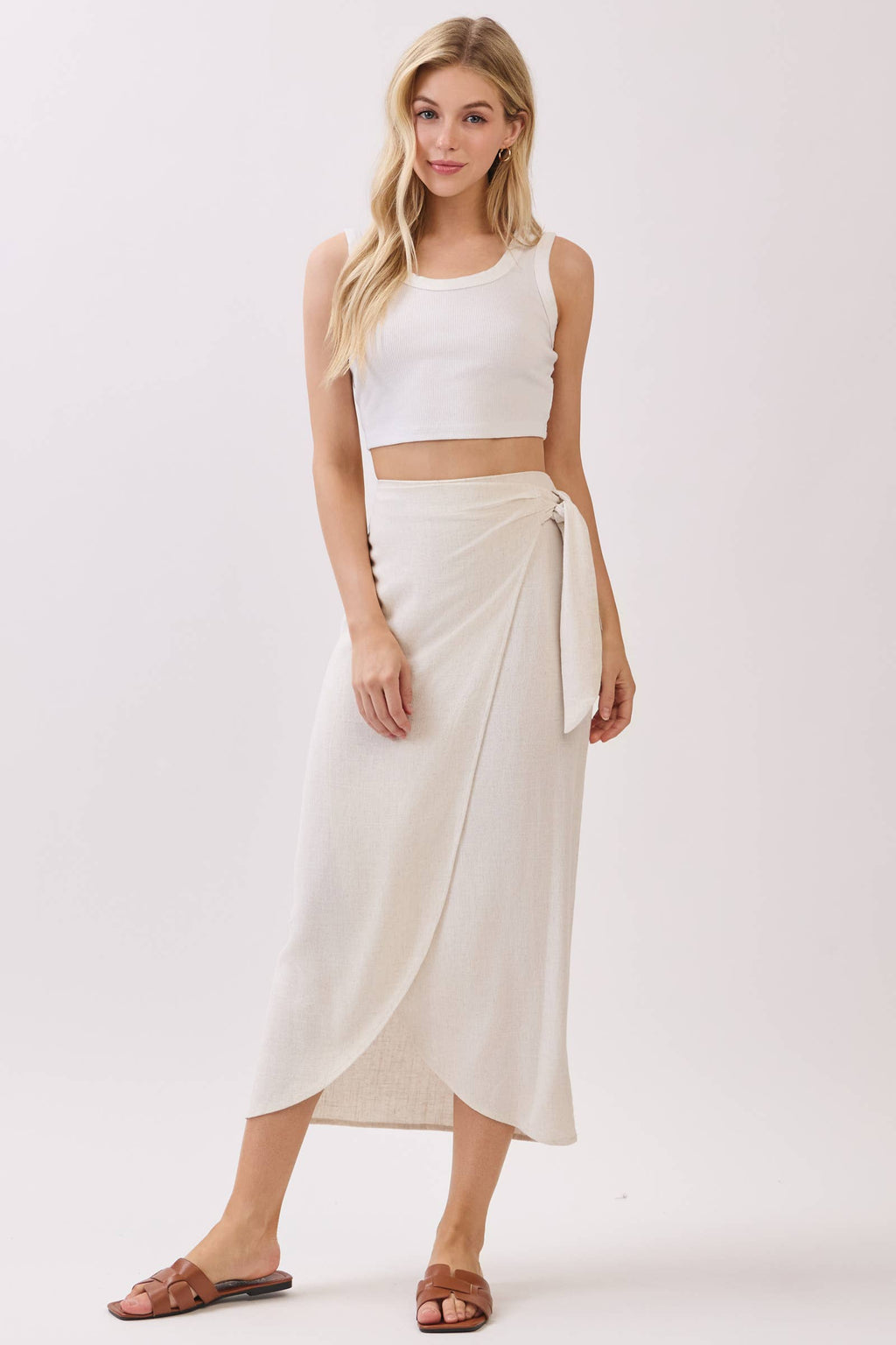 SIDE TIE WRAP MIDI SKIRT