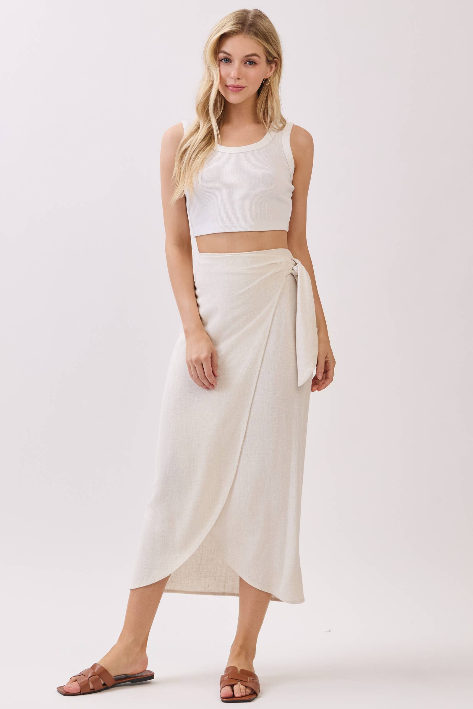 SIDE TIE WRAP MIDI SKIRT
