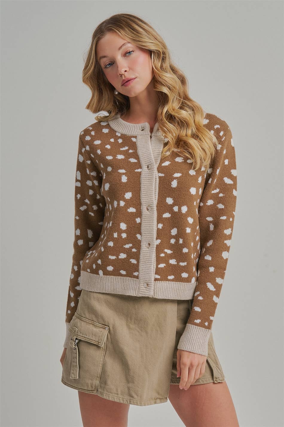 Deer Pattern Contrast Trim Cardigan