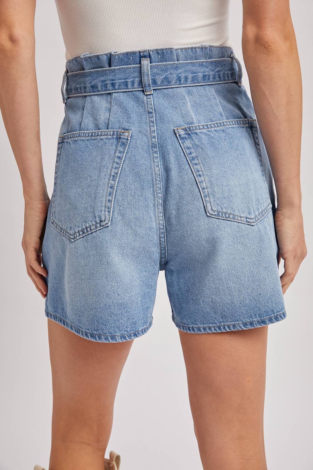 DENIM HIGH-WAIST SELF-TIE BOW SHORTS