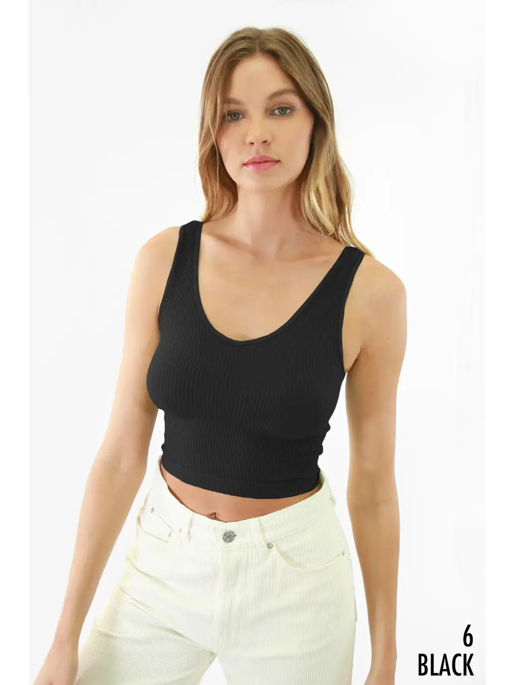 Ribbed Knit Crop Top – Convertible Neckline,