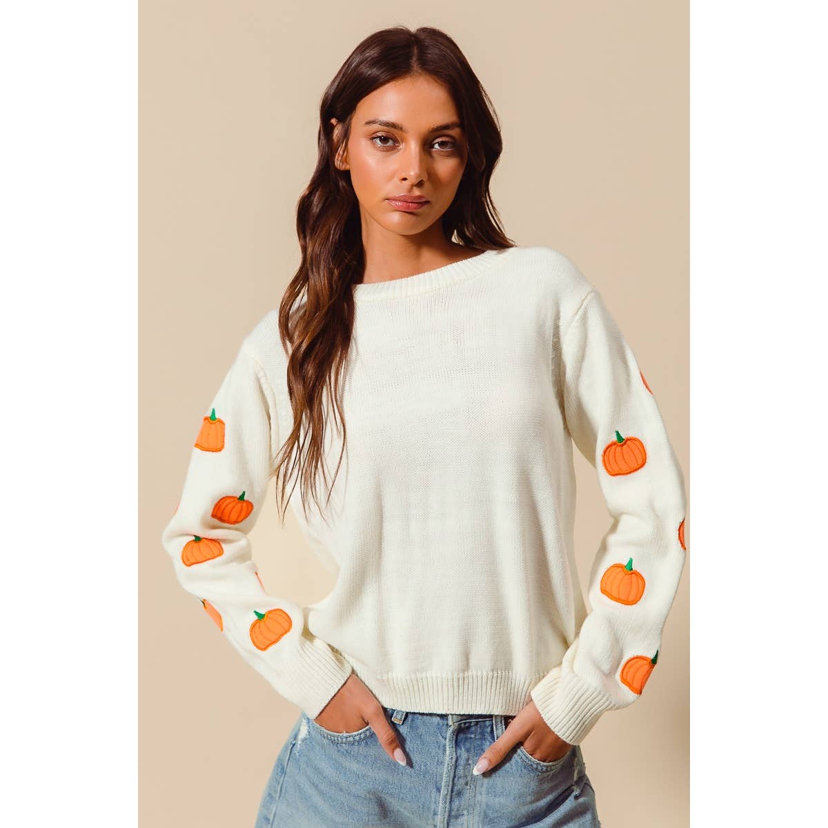 Pumpkin Embroidered Sweater
