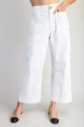 White Scalloped Pocket Straight Leg Pant