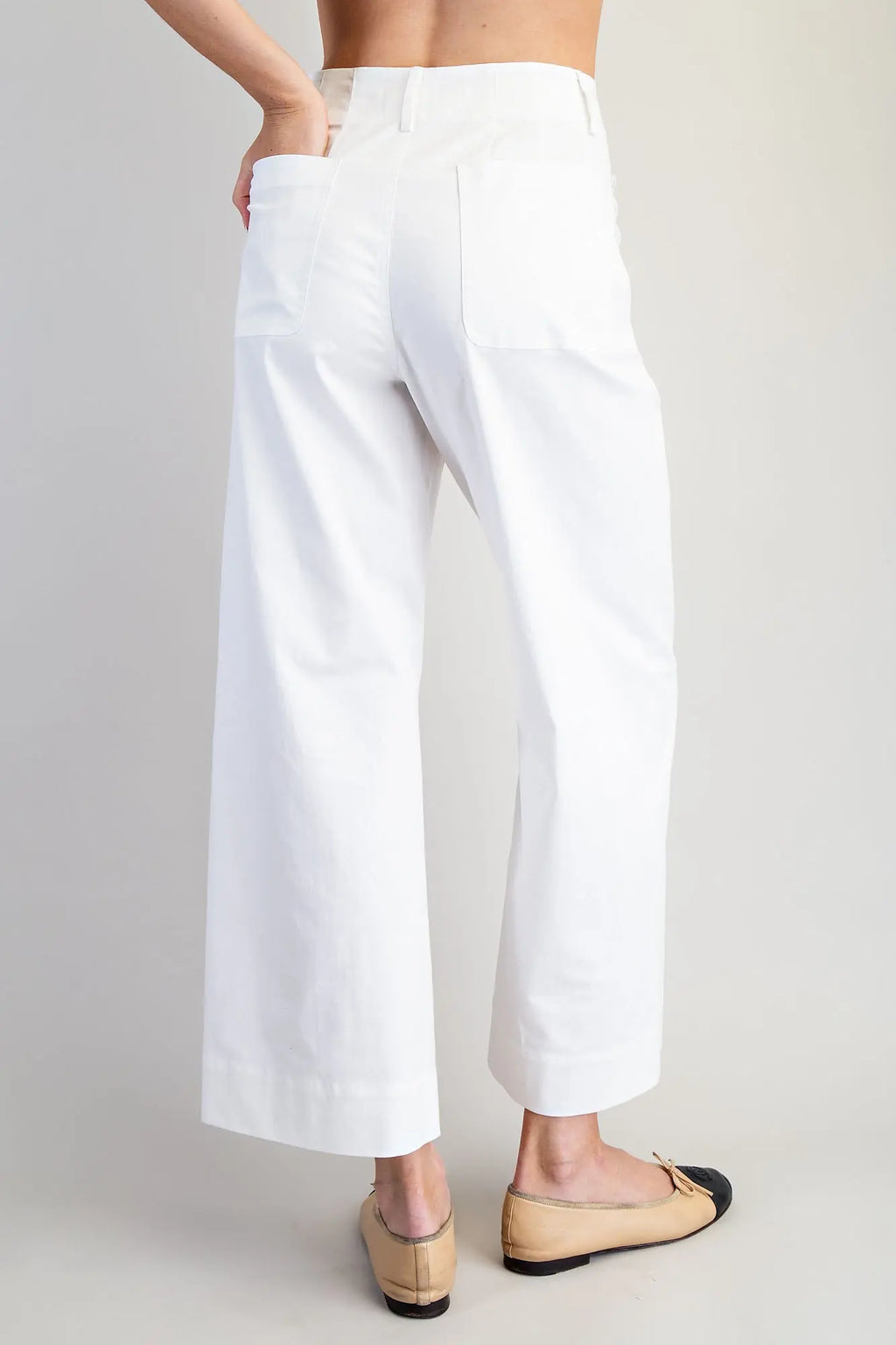 White Scalloped Pocket Straight Leg Pant