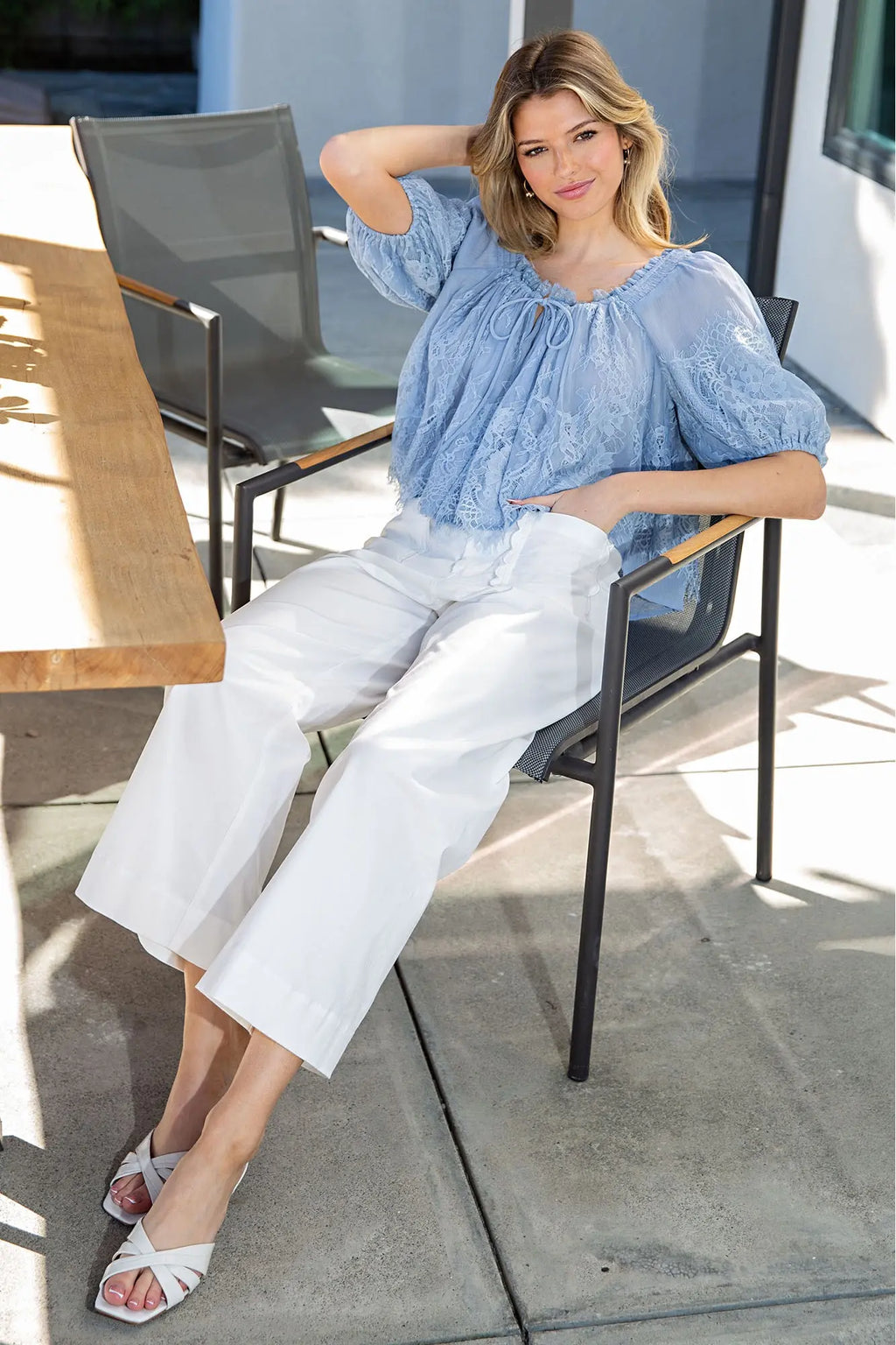 White Scalloped Pocket Straight Leg Pant