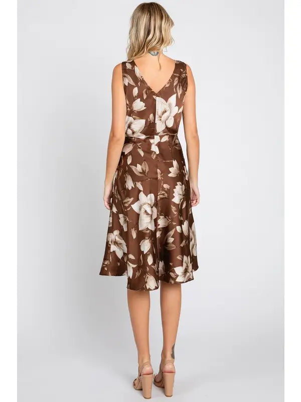 Satin Floral Cowl Neck Midi Slip Dress