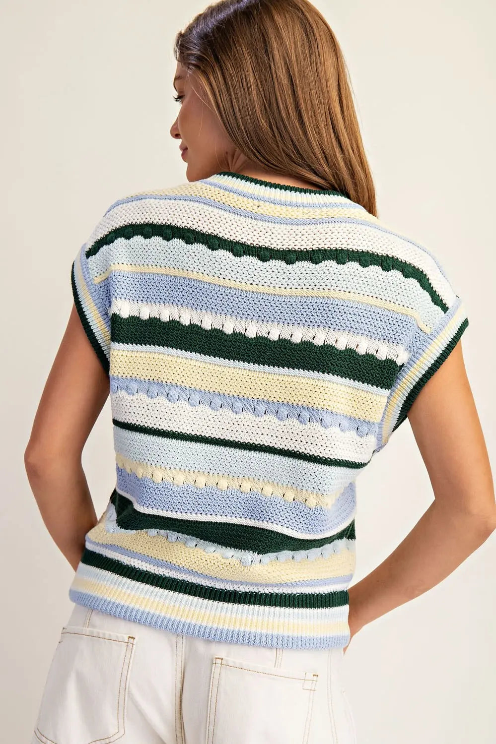 Striped Cap Sleeve Knit Top