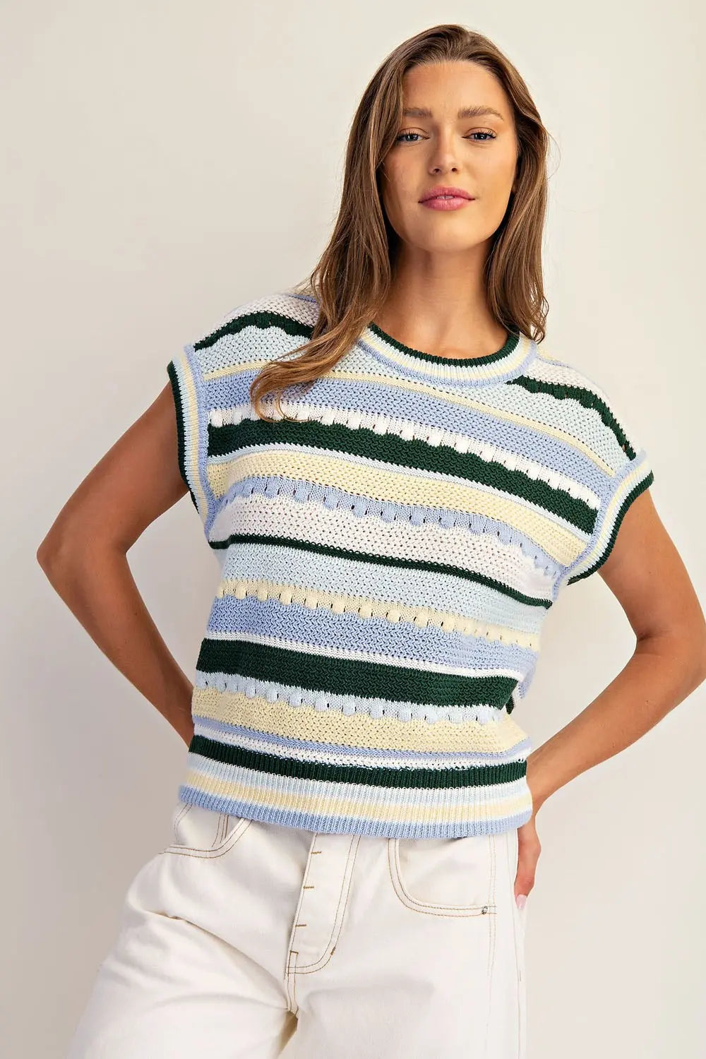 Striped Cap Sleeve Knit Top
