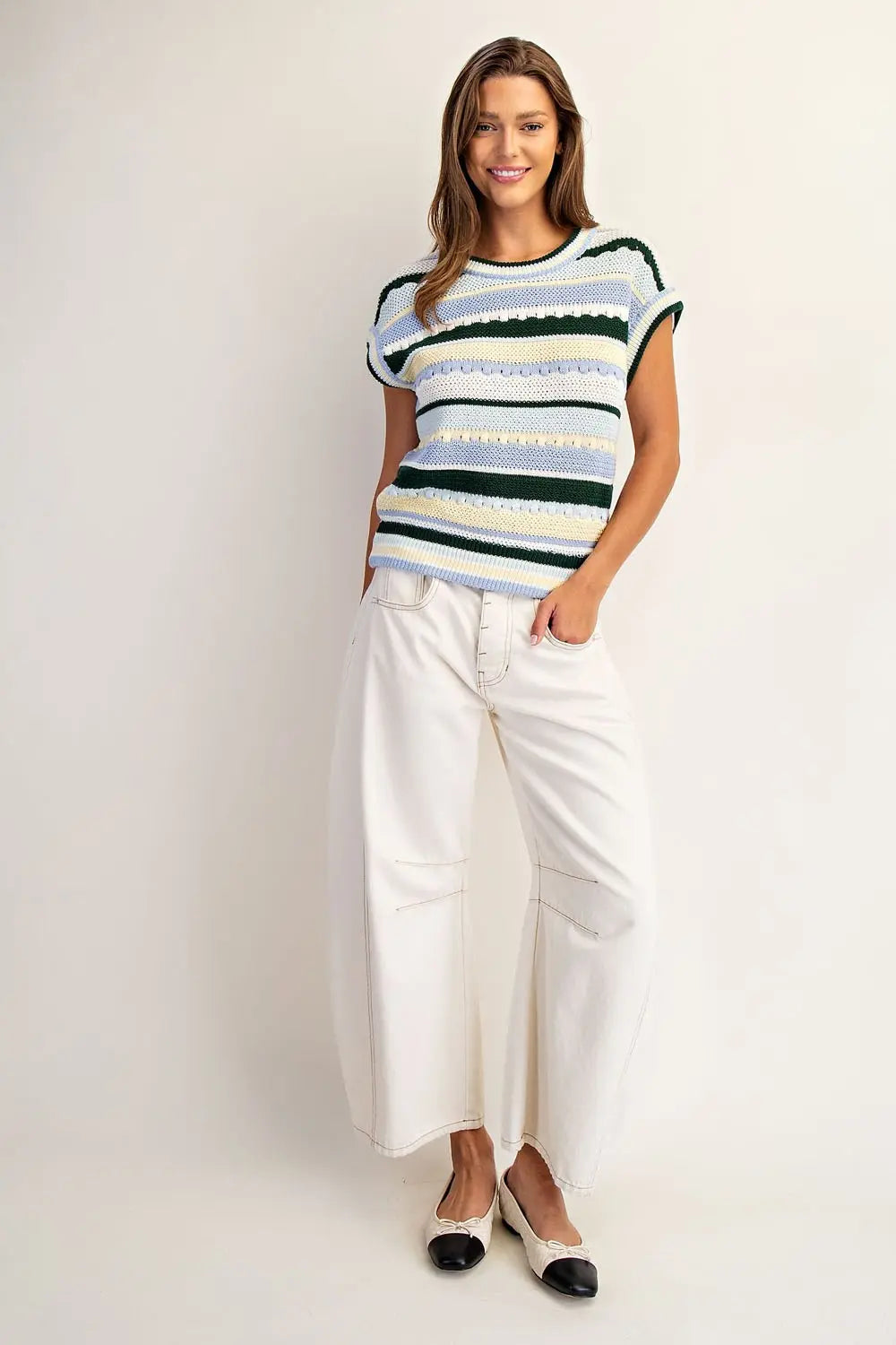 Striped Cap Sleeve Knit Top