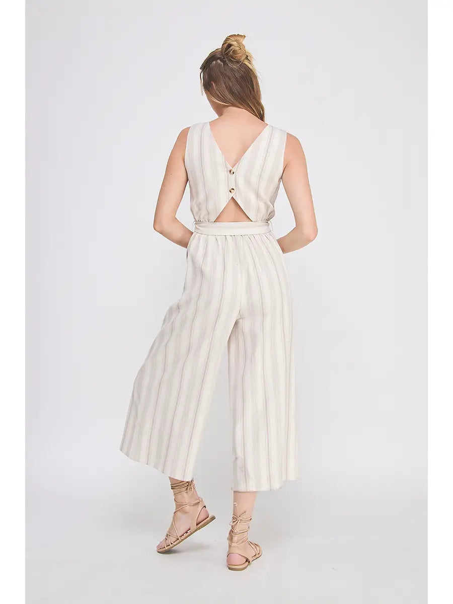 Striped Twill Jumpsuit