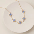 Blue Floral Clover Enamel Necklace – Gold Tone