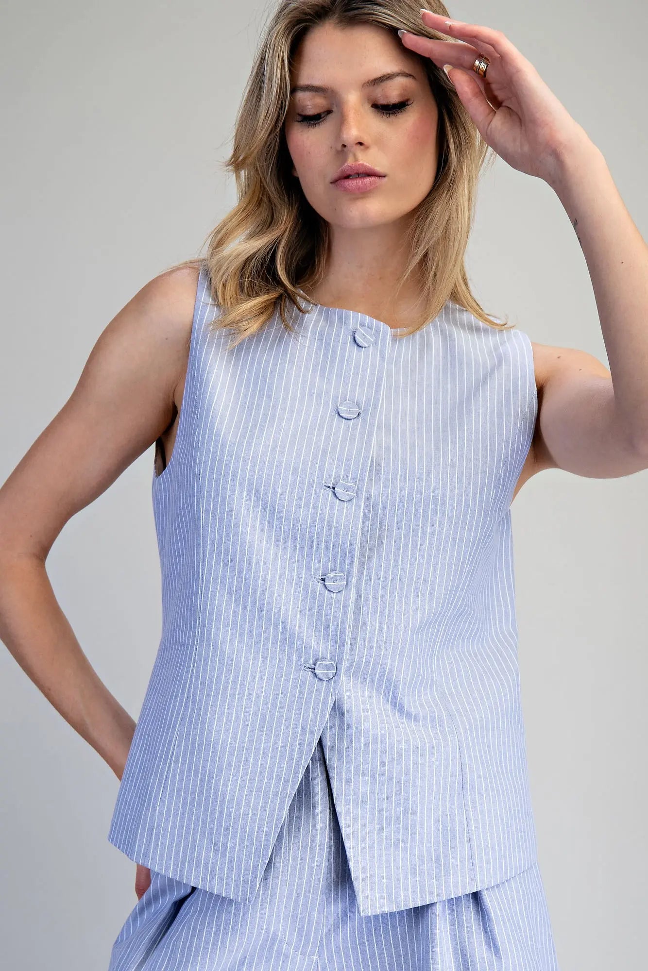 Coastal Sky Pinstripe Vest