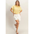 Eyelet Cropped Button-Up Shirt